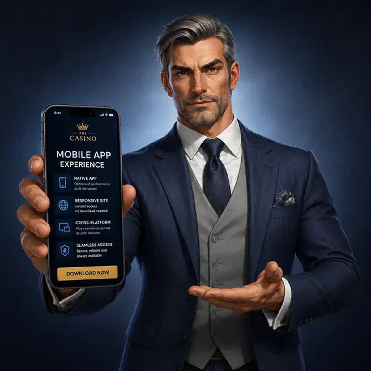 Jogador baixando aplicativo móvel Billionaire Spin mostrando design de interface elegante